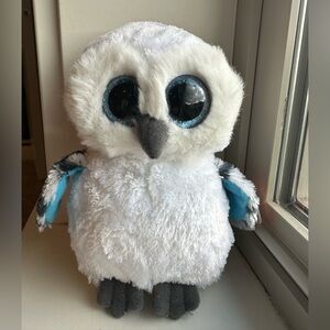 Beanie Baby Boos White Owl Plush – Blue Glitter Eyes – Heart Tag Collectible